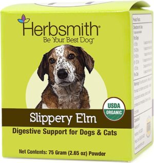 Herbsmith Organic Slippery Elm 75g jar front view for dogs and cats