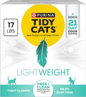 Purina Tidy Cats Low Dust Clumping Cat Litter, LightWeight Free & Clean Unscented, Multi Cat Litter - 17 lb. Box