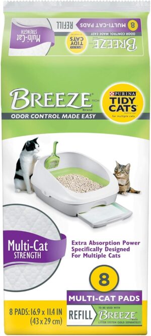 Purina Tidy Cats Breeze cat litter pads 8-count refill pack bag front view