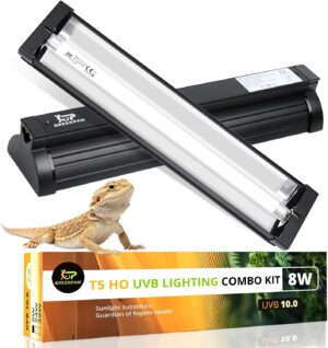 T5 UVB Reptile Light Fixture Combo Kit 8W 10.0 – Complete HO UVB Light for Reptiles with 12.44" Terrarium Hood, Desert UVB Bulb for Bearded Dragon Gecko Tortoise Lizard – Easy to Install and Use
