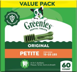 Greenies Petite Natural Dental Dog Treats, Original Flavor, 60 Count