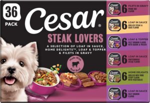 Cesar Wet Dog Food, Steak Lovers Variety Pack, 3.5 oz, 36 Count