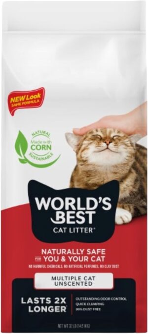 World's Best Cat Litter Multiple Cat, Unscented, Odor Control, 32 lb Bag