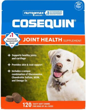 Nutramax Cosequin Joint Supplement for Dogs, Skin & Coat, Soft Chews,120ct