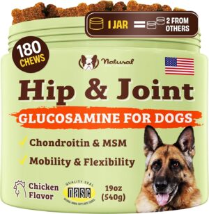 Natural Dog Company Hip & Joint Chews for Dogs, Chicken Liver, 180 Count