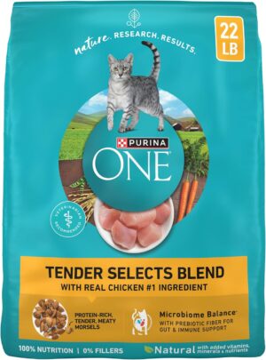 Purina ONE Tender Selects Dry Cat Food, Chicken, 22 lb Bag