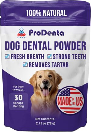 Pup Labs ProDenta, All-Natural Dog Dental Powder for Teeth Cleaning, Dental Powder for Dogs Teeth with Breath Freshener. Easy to use for Tartar Removal and Leaky Gums. Made in USA, 30 Servings