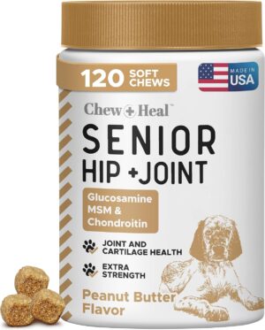 Glucosamine for Dogs Hip and Joint Supplement, 120 Peanut Butter Soft Chews