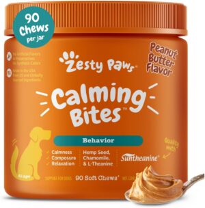 Zesty Paws Calming Chews for Dogs - Dog Calming Supplement, PB, 90 Ct