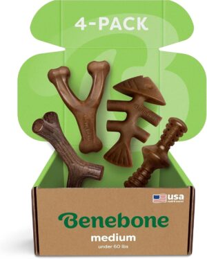 Benebone Medium 4-Pack Dog Toys for Aggressive Chewers – Under 60 lbs