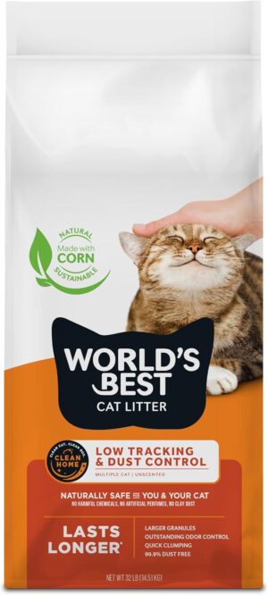 World's Best Cat Litter Low Tracking & Dust Control, Unscented, 32 lb Bag
