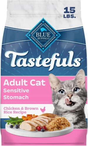 Blue Buffalo Tastefuls Chicken Adult Sensitive Stomach Dry Cat Food, 15 lb