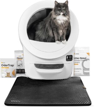 Whisker Litter-Robot EVO white compact self cleaning litter box front view