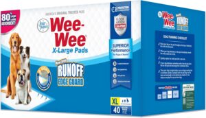 Four Paws Wee-Wee Superior Performance Extra Large Pee Pads for Dogs with Runoff Barrier Edge Guard Protection, Puppy & Dog Potty Training Pads, Housebreaking Supplies, 28" x 34" (40Count)