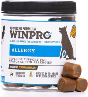Allergy Chews – Plasma-Powered Formula for Dog Seasonal Allergy Support – Grain-Free Natural Blood Protein Supplements – 60 Soft Chews (1 Canister)