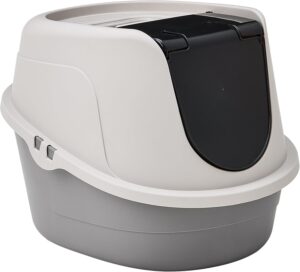 Amazon Basics No-Mess Hooded Enclosed Cat Litter Box with Odor Control and Swinging Door, Standard, 21" x 16" x 15", Multicolor