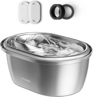 PETLIBRO Stainless Steel Cat Water Fountain, 101oz/3L Automatic Water Dispenser for Cats Indoor, Quiet Pet Water Dispenser with 2 Filters, Adjustable Flow Cat Fountain Also for Small Dogs