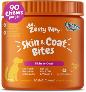 Zesty Paws Omega 3 Fish Oil for Dogs - Mobility + Skin & Coat, Chicken 90Ct