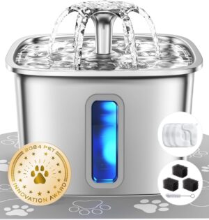 Veken 108oz stainless steel cat water fountain front view