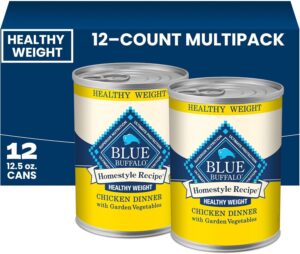 Blue Buffalo Chicken Dinner with Garden Vegetables Homestyle Recipe Healthy Weight Adult Wet Dog Food, 12.5 oz., Case of 12