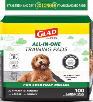 Glad activated carbon dog training pads front view of the 100 count box