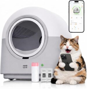 HHOLOVE automatic self cleaning litter box front view showing the 60L capacity design