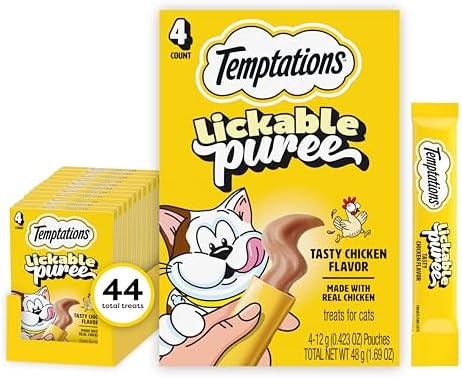 Close up of squeezable creamy puree cat treats chicken flavor pouch