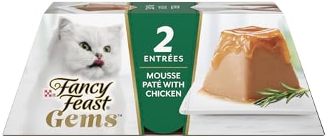 Close-up of pyramid shaped chicken wet cat food mousse with savory gravy