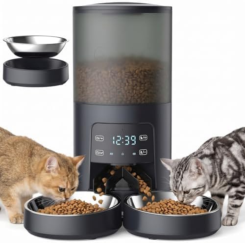 Detailed angle of the 6L automatic cat feeder for 2 cats showing the control panel