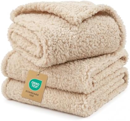 Close up of ultra-soft microfiber and sherpa fleece texture on the blanket