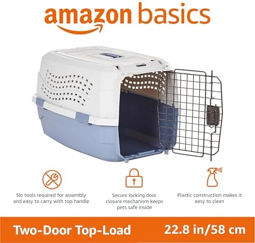 Amazon Basics Sturdy Portable 2-Door Top-Load Hard-Sided Pet Travel Carrier with Secure Ventilation, Handle, Front & Top Entry for Dogs, Cats, 22.8"L x 15"W x 13"H, Gray & Blue - Image 3