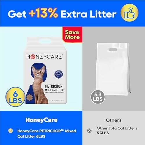 HONEY CARE Petrichor Mix Cat Litter I Tofu Cat Litter I Nature Plant-Based Pellets and Bentonite Sustainable I Low-Dust Qucik Clumping Superior Odor Control, 24-lbs Value Pack (6 lbs x 4) - Image 3