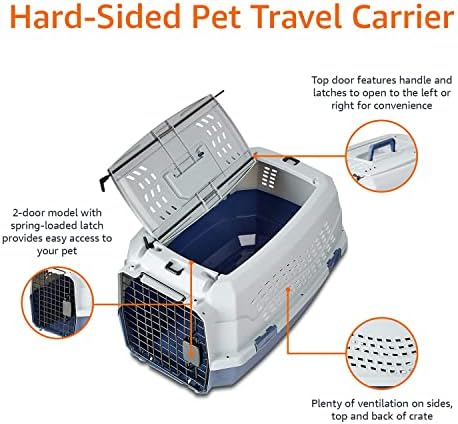 Amazon Basics Sturdy Portable 2-Door Top-Load Hard-Sided Pet Travel Carrier with Secure Ventilation, Handle, Front & Top Entry for Dogs, Cats, 22.8"L x 15"W x 13"H, Gray & Blue - Image 5